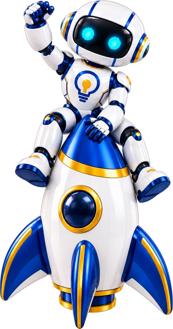 Mapa de Ideias robot taking off on a rocket